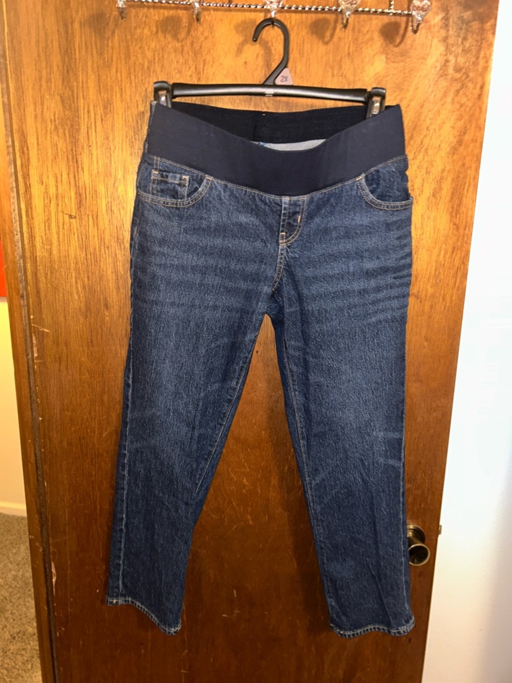 Old Navy Dark Blue Straight-Leg Maternity Jeans with Stretch Waistband